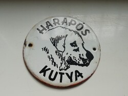 Zománcozott kerek fém tábla - Harapós Kutya