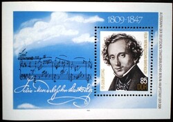 NDb76 / NDK 1984 Felix Mendelssohn Bartholdy blokk postatiszta