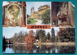 Zirc ,Reguly Antal Tudományos könyvtár, Apátsági templom, park, postatiszta képeslap, 1983, sérült !