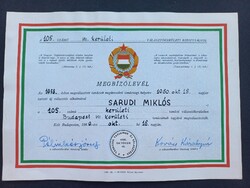 MSZMP  Megbízólevél tanácstagi helyre Sarudi Miklós 1960
