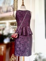 Warehouse 40-es peplum ruha padlizsán színű alkalmi, parti, örömanya