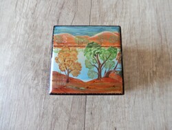 Old Russian small lacquer box with hand-painted decoration