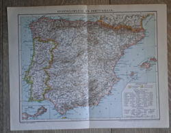 "Spanyolország és Portugália térképe" cca 1900 A Pallas Nagylexikon térkép melléklete