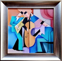 ÚJDONSÁG! BOROS ATTILA, Jazz Trio, 40x40 cm akril vászon festménye