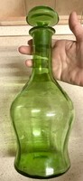 Vintage Art Deco dekanter cseh csiszolt zöld üveg