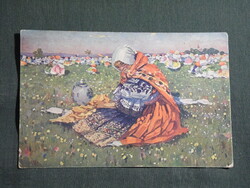 Képeslap,Szlovákia,Joža Uprka,Miločanka,népviselet,népművészet,1930-