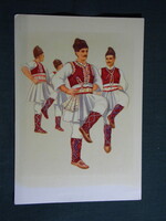 Képeslap,Jugoszlávia,Macedónia néptánc,népviselet,népművészet,Vladimir Kirin grafika,1970-