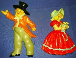Antik fali kerámia figurapár a Monarchia idejéből, 2 db pár egybe Hölgy / Masamód - Úriember / Vigéc