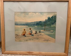 Akvarell életkép, Balatonalmádi (Takács Gyula, 1967)