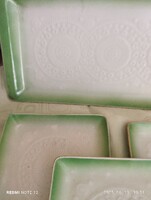 Hollóházi porcelán zöld süteményes készlet 6 darab