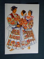 Képeslap,Jugoszlávia,Horvát néptánc,népviselet,népművészet,Vladimir Kirin grafika,1970-