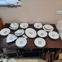 Herendi kék Map virágmintás porcelán étkészlet. 26 db.