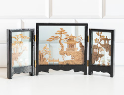 Kézműves kínai / japán parafa tájkép paraván formában - miniatűr faragás, türelemüveg