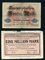 Németország 1914 50 Márka és Szászország 1 millió Márka szükségpénz