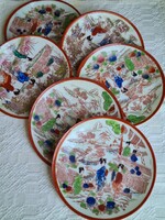 6 db gyönyörű antik gésa jelenetes kézzel festett japán porcelán tálka