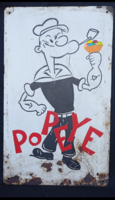 Popeye zománcozott  fém  reklámtábla vegyes technikával dekorálva 1970