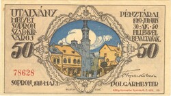 50 fillér 1918 utalvány jegy Sopron Szükségpénz