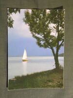 Képeslap,Balaton part,vitorlás hajó látkép,részlet,1987-