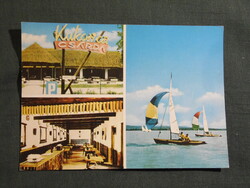 Képeslap,Balaton,mozaik,Balatonföldvár,Kukorica csárda,vitorlás hajó látkép,részlet,1980-