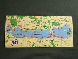 Képeslap,Balaton,térképes,MAHART kikötők,vitorlás hajó,sétahajó,látkép,részlet,1970-