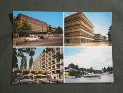 Képeslap,Balaton,mozaik,Siófok,Sió áruház,,SZOT üdülő,szálló,kikötő,sétahajó látkép,részlet,1980-