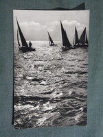 Képeslap,Balaton,naplemente,vitorlás hajó látkép,részlet,1961-