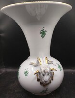 Herendi virágváza kosfejes, zöld Apponyi mintás, 27 cm-es. 3689b