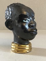 FEKETE FIÚ, FESTETT ART DECO KERÁMIA FEJ, SZOBOR. ÍRÓASZTAL DÍSZ
