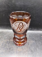 Bohémai art deco üveg pohár, monogrammos, 15x9 cm-es. 3678b