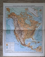 "ÉSZAK-AMERIKA hegy- és vizrajzi térképe" cca 1900 A Pallas Nagylexikon térkép melléklete