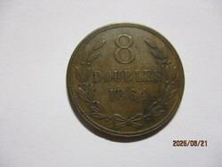 Anglia,Guernesey, 8 Doubles 1864  XF/aUNC