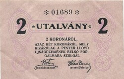 2 korona 1919 Pester Lloyd újságüzeme szükségpénz aUNC