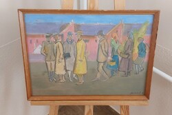 István Miklós excellent life scene painting 52x38 cm with frame