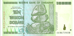 Zimbabwe 10 trillió dollár 2008  AA előtag UNC