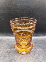 Bohémai art deco üveg pohár, monogrammos, 13x9 cm-es. 3677b