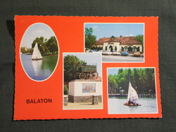 Képeslap,Balaton,Balatonszárszó,Balatonszemes,vitorlás hajó,étterem látkép,részlet,1981-