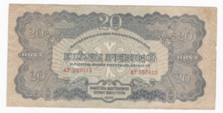 A Vöröshadsereg Parancsnoksága Húsz Pengő sorszámozott bankjegy 1944