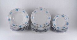 1W154 Régi kék virágmintás Zsolnay porcelán tányérkészlet 3 x 6 darab