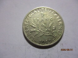 Francia o, 3.Köztársaság:ezüst 1 Franc,1919  XF
