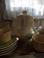 Különleges kiöntőjű Vintage kávéskészlet – szivárványos lüszter mázzal, 4 személyes (Románia)