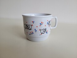 Retro Zsolnay porcelán bögre elefánt és szív mintás szives mesebögre elefántos teás gyerek csésze
