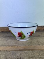 -AV244- Régi Zománcos Virágos Edény Vajling