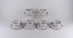 1W159 Régi, rózsaszín virágmintás, 6 személyes Zsolnay porcelán teáskészlet 12 darab