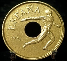 Spanyolország 25 Peseta, 1991 XXV. nyári olimpiai játékok, Barcelona 1992 /olimpiai embléma/ A07C4