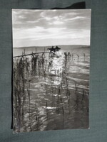 Képeslap,Balaton part,naplemente,stég,horgász látkép,részlet,1966-