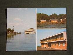 Képeslap,Balaton mozaik,Balatonszemes,kikötő,katamarán hajó,üdülő,szálló látkép,részlet,1981-