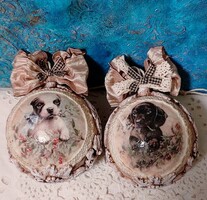 2 db cuki kutyás karácsonyi gömb