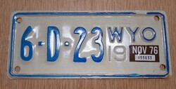 Régi USA motor motorkerékpár rendszám rendszámtábla 1976-ból 6--D-23 Wyoming