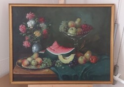 Szép asztali csendélet festmény 81x62 cm kerettel