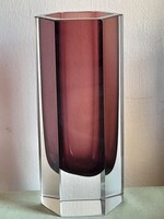 Murano üveg  lapra csiszolt régi váza 21,5 cm Sommerso csiszolás  Gyűjtői darab!